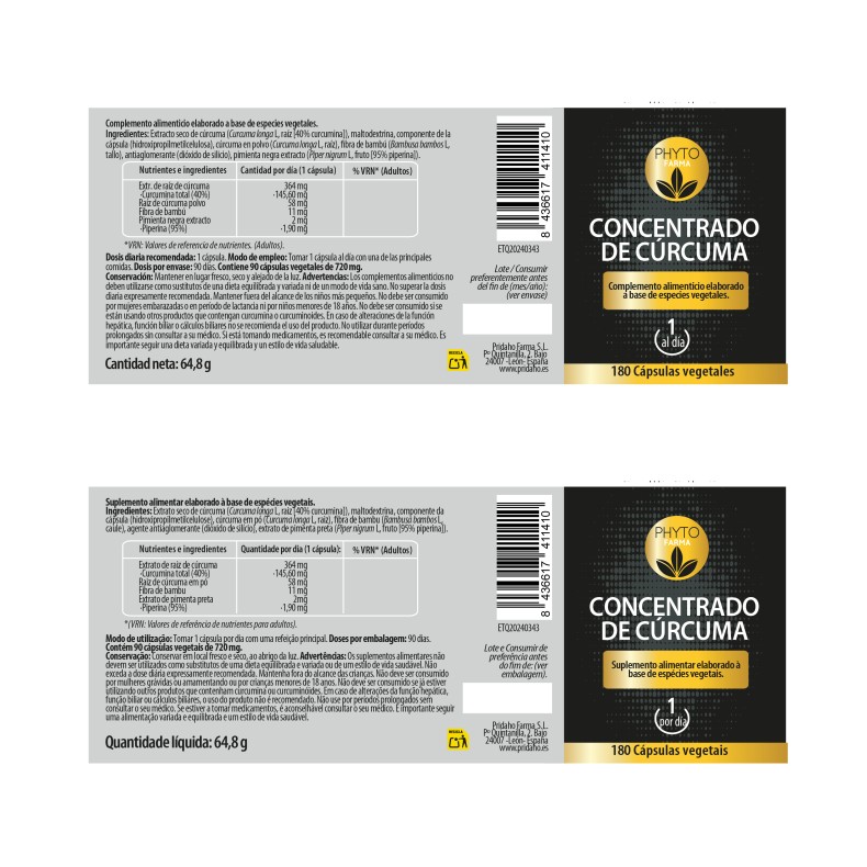 PHYTOFARMA Concentrado de cúrcuma 90 cápsulas vegetales