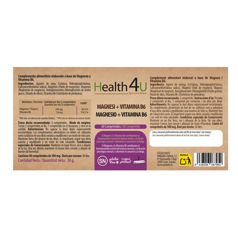 H4U Magnesio + vitamina B6 60 comprimidos special edition