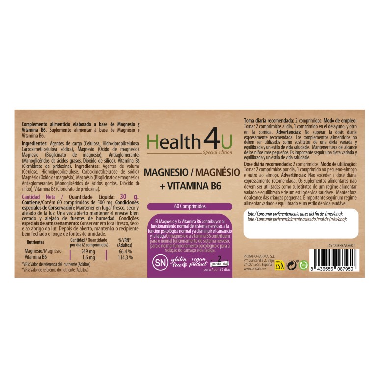 H4U Magnesio + vitamina B6 60 comprimidos special edition