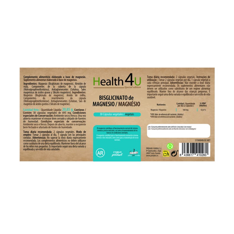 H4U Bisglicinato de magnesio 30 cápsulas special edition