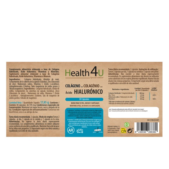 H4U Colágeno + ácido hialurónico 30 cápsulas special edition