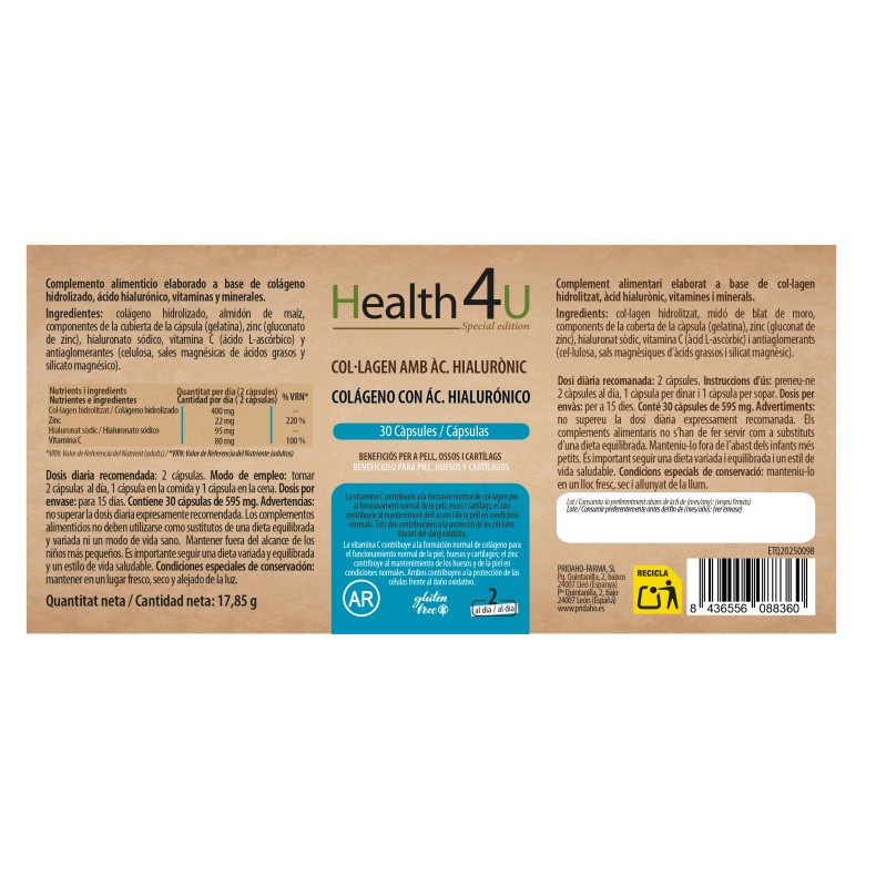 H4U Colágeno + ácido hialurónico 30 cápsulas special edition