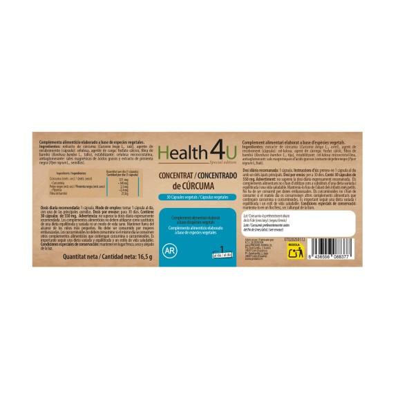 H4U Concentrado de cúrcuma 30 cápsulas vegetales special edition