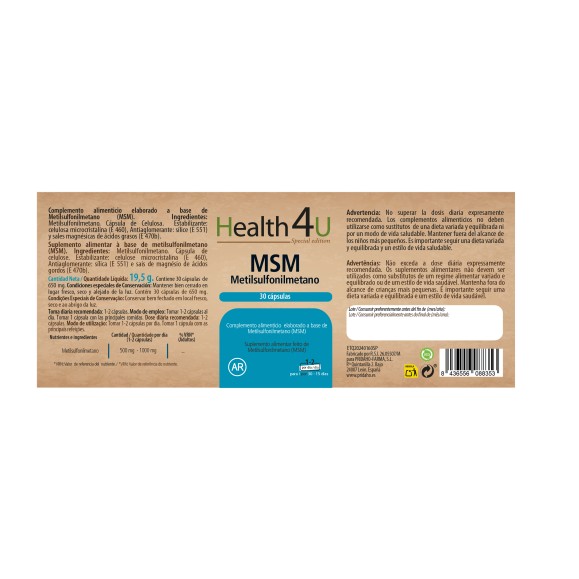 H4U MSM Metilsulfonilmetano 30 cápsulas special edition