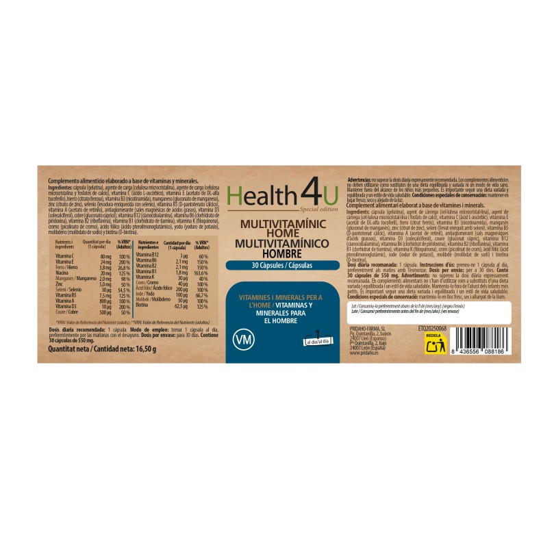 H4U Multivitamínico hombre 30 cápsulas special edition