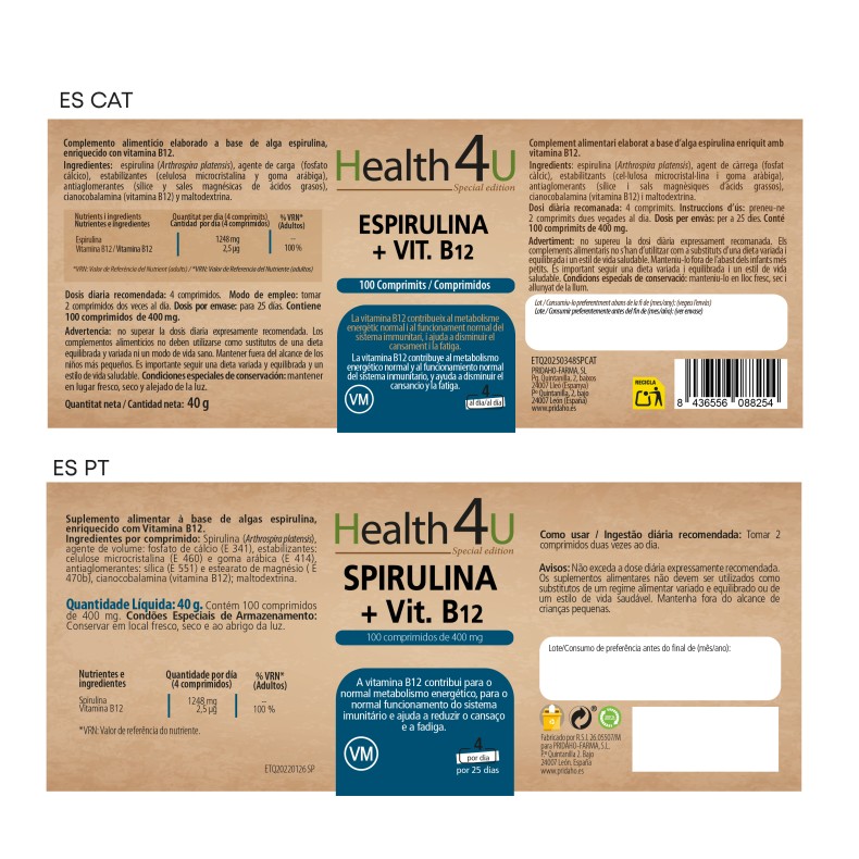 H4U Spirulina + vit. B12 100 comprimidos special edition