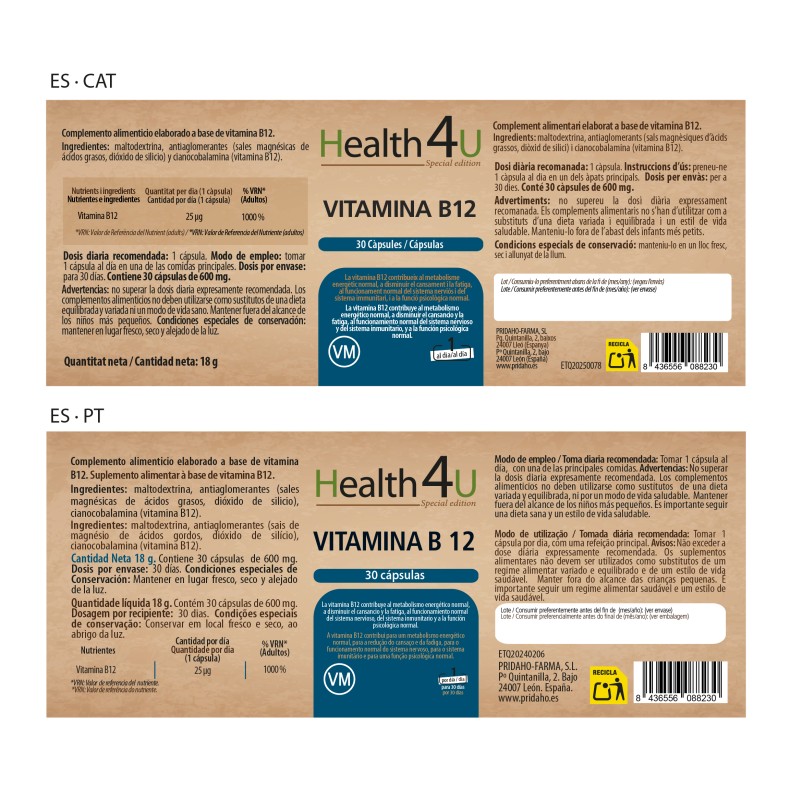 H4U Vitamina B12 30 cápsulas special edition
