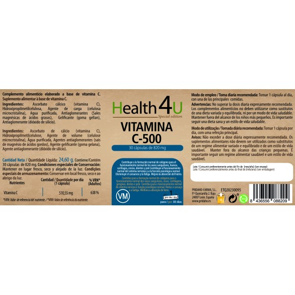 H4U Vitamina C-500 30 cápsulas special edition