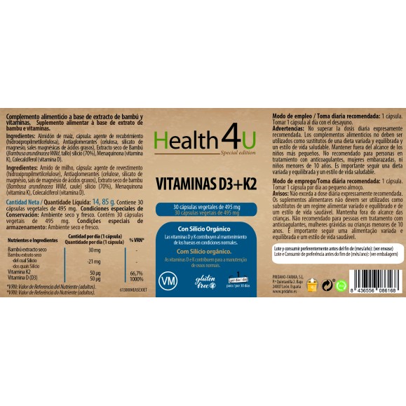 H4U Vitamina D3+K2 30 cápsulas special edition
