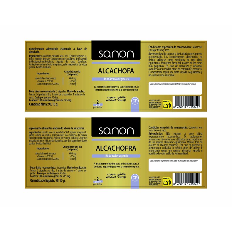 SANON Alcachofa 180 cápsulas vegetales