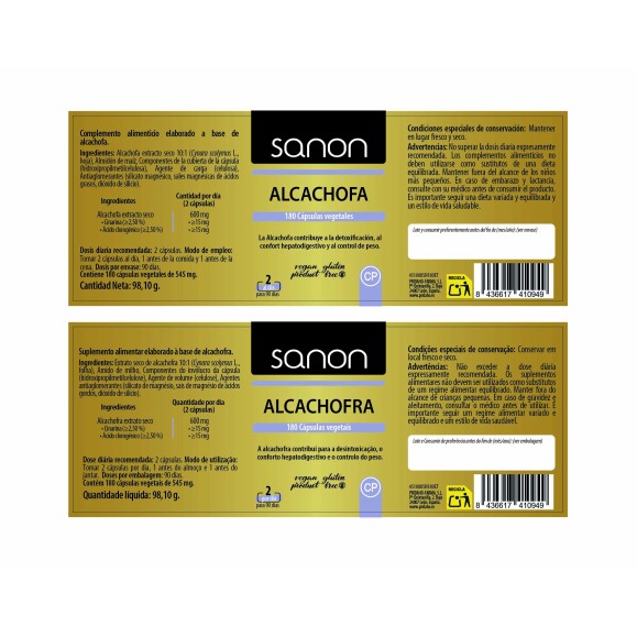 SANON Alcachofa 180 cápsulas vegetales