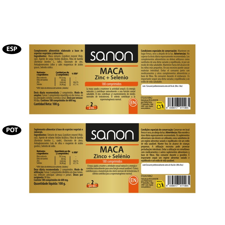 SANON Maca, Zinc + Selenio 180 comprimidos