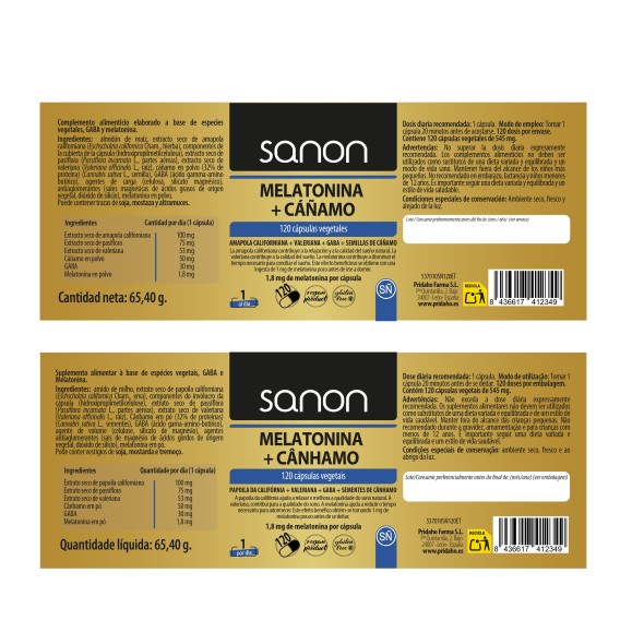 SANON Melatonina + Cáñamo 120 cápsulas