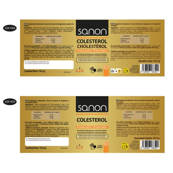 SANON Colesterol (Bergamota +Cilantro) 180 cápsulas