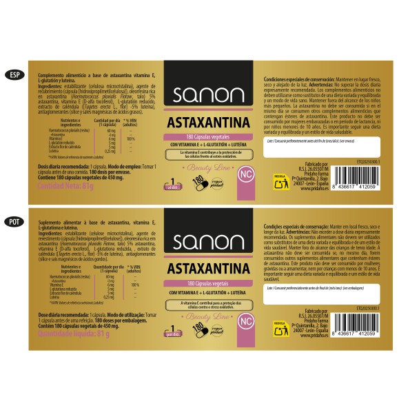SANON Astaxantina 180 cápsulas vegetales