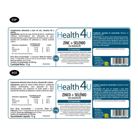 H4U Zinc + Selenio + Vit. B6 30 comprimidos