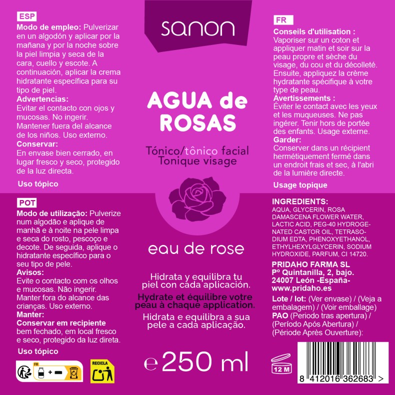 SANON Agua de Rosas 250 ml