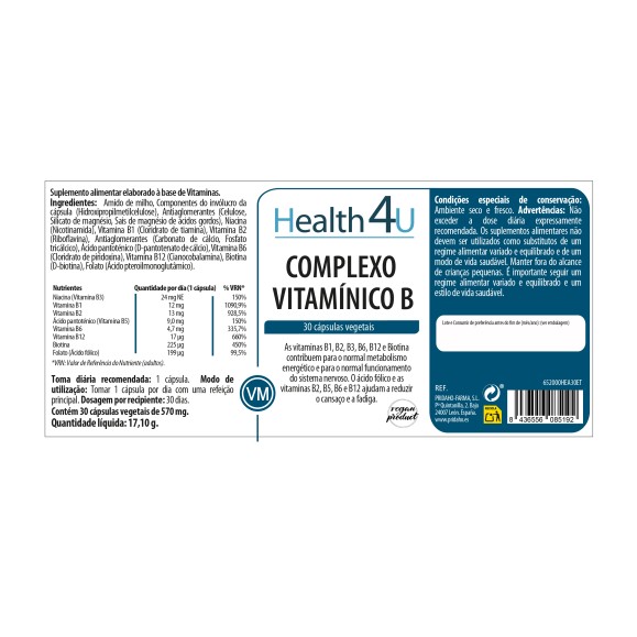 H4U Complejo Vitamínico B 30 cápsulas