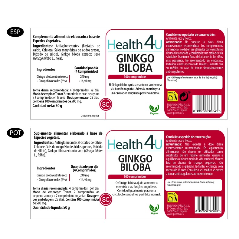 H4U Ginkgo biloba 100 comprimidos