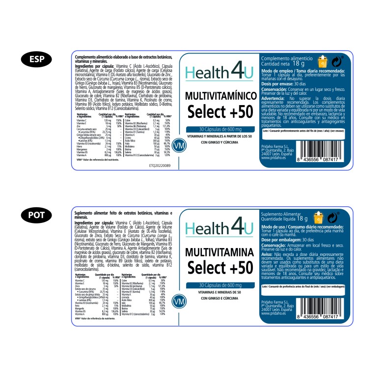 H4U Multivitamínico Select +50 30 cápsulas