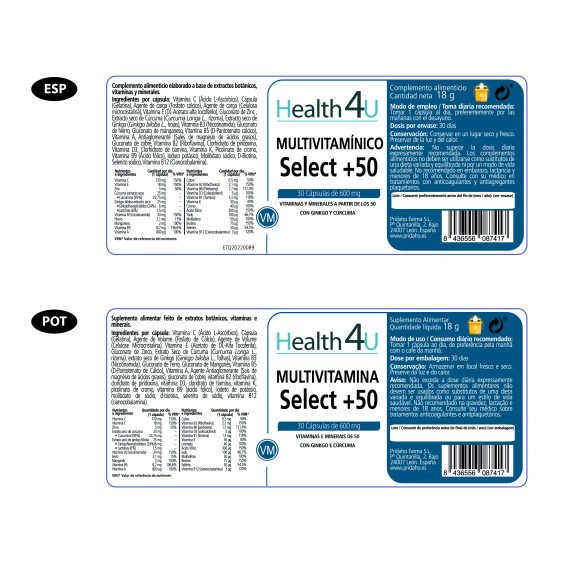 H4U Multivitamínico Select +50 30 cápsulas