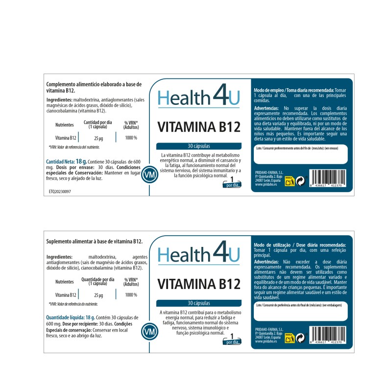 H4U Vitamina B12 30 cápsulas