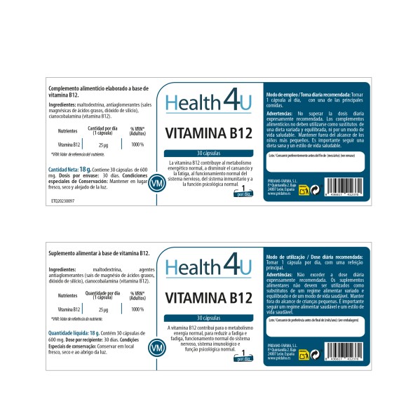 H4U Vitamina B12 30 cápsulas