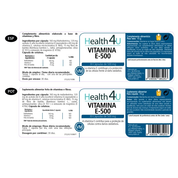 H4U Vitamina E-500 30 cápsulas