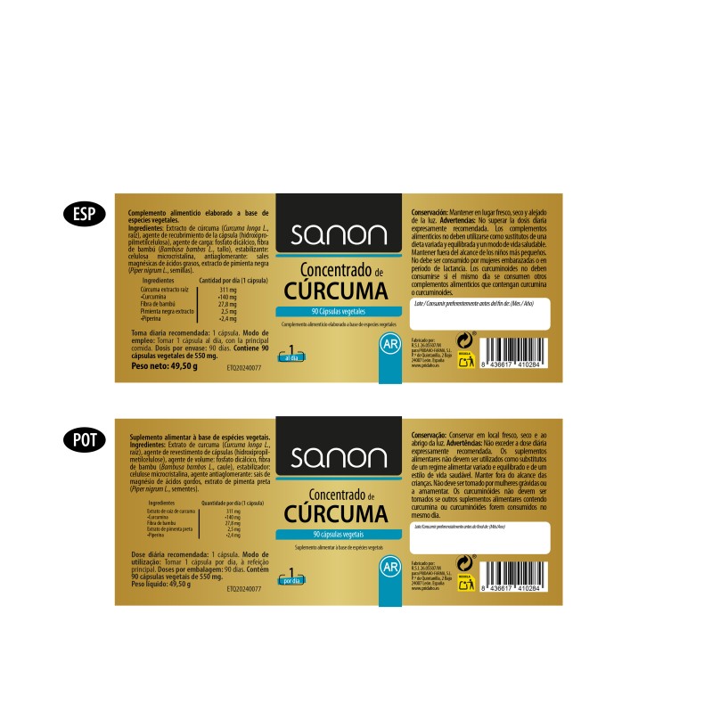 SANON Concentrado de cúrcuma 90 cápsulas