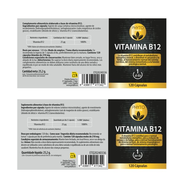 PHYTOFARMA Vitamina B12 25 µg 120 cápsulas