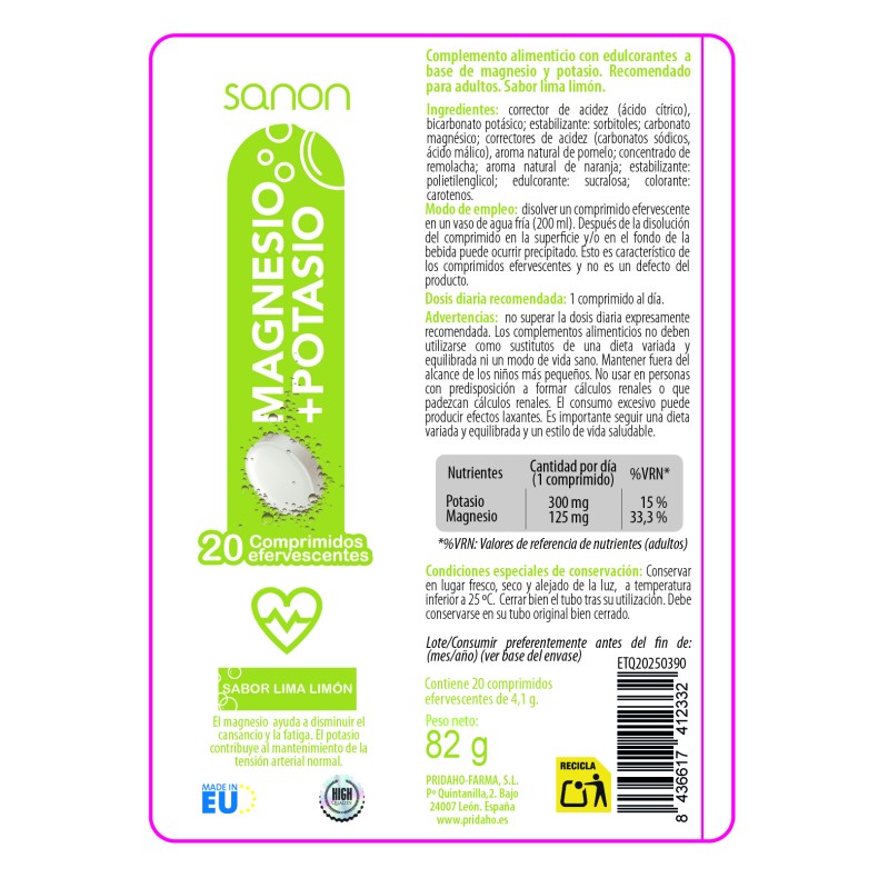 SANON Magnesio + Potasio 20 comprimidos efervescentes