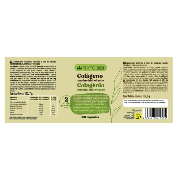 PHYTOFARMA Colágeno marino hidrolizado 180 cápsulas
