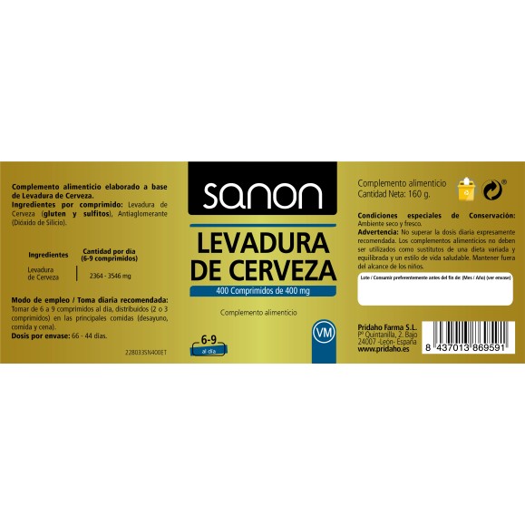 SANON Levadura de Cerveza 400 comprimidos