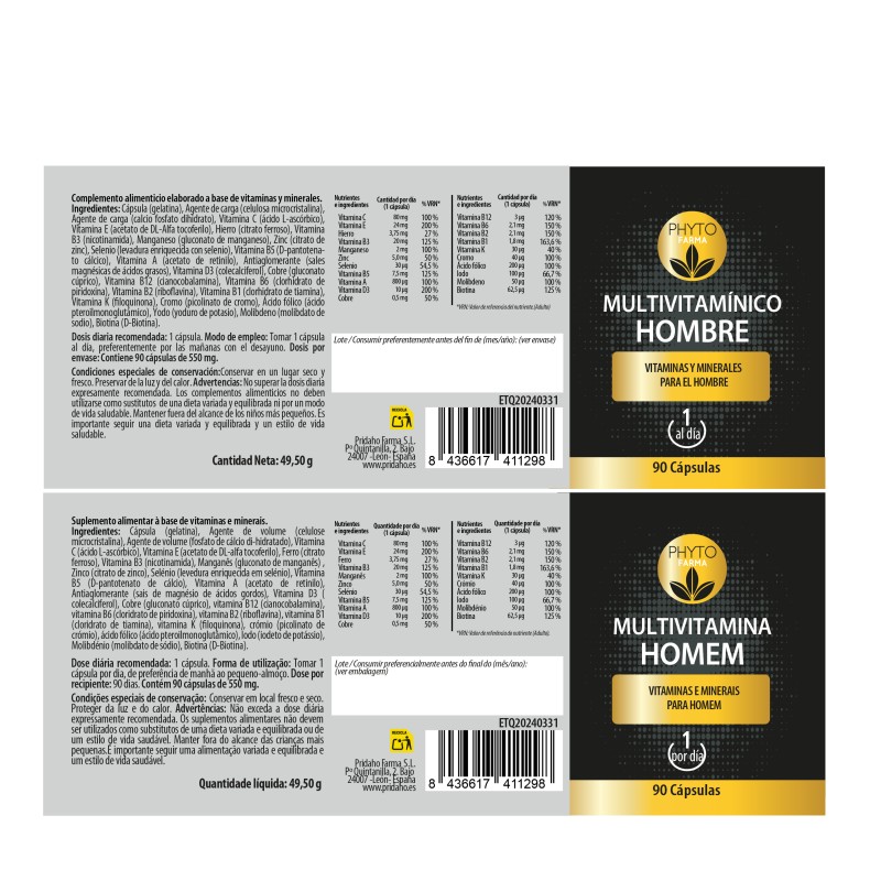 PHYTOFARMA Multivitamínico Hombre 90 cápsulas