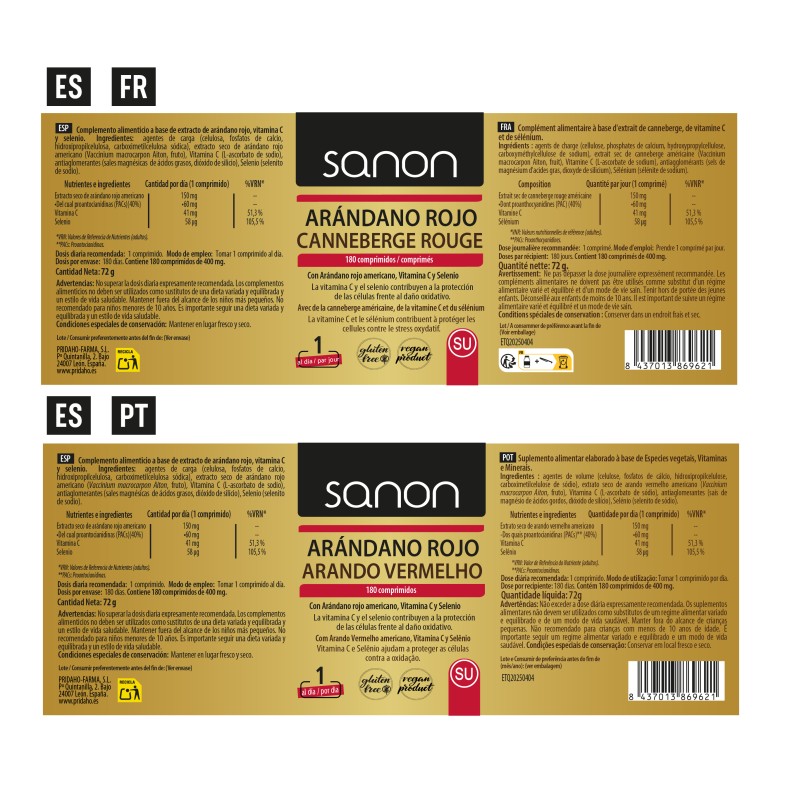 SANON Arándano Rojo 180 comprimidos