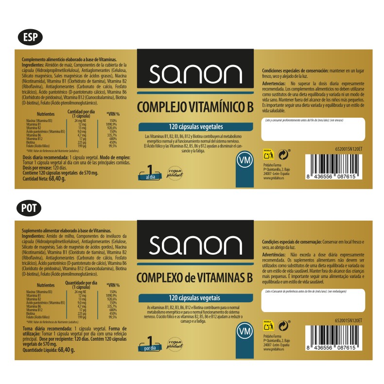 SANON Complejo Vitamínico B 120 cápsulas