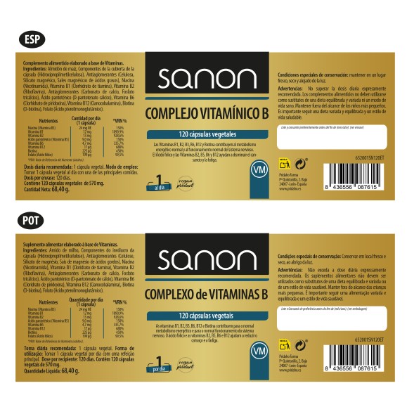 SANON Complejo Vitamínico B 120 cápsulas