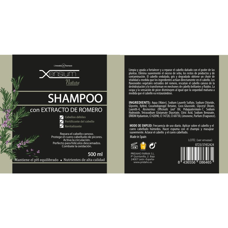 XENSIUM Nature Champú con extracto de Romero 500 ml