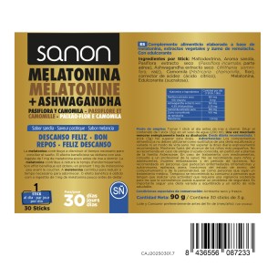 SANON Melatonina + Ashwagandha - Pasiflora y Camomila 30 sticks sabor sandía 2