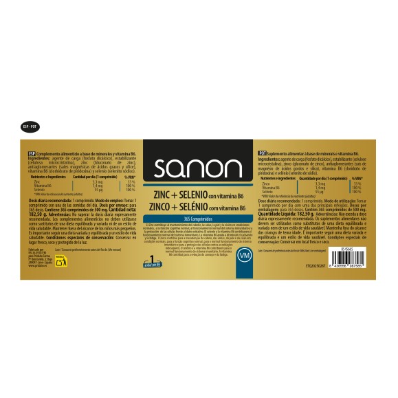 SANON Zinc + Selenio 365 comprimidos
