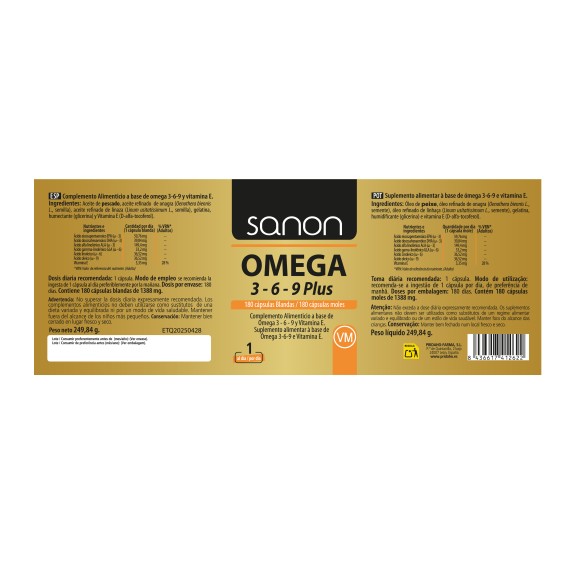 SANON Omega 3,6,9 plus 180 cápsulas blandas