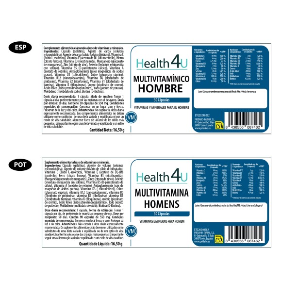 H4U Multivitamínico hombre 30 cápsulas