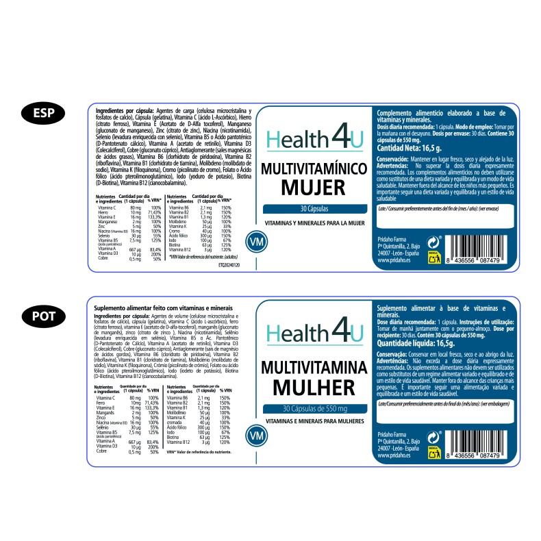 H4U Multivitamínico mujer 30 cápsulas