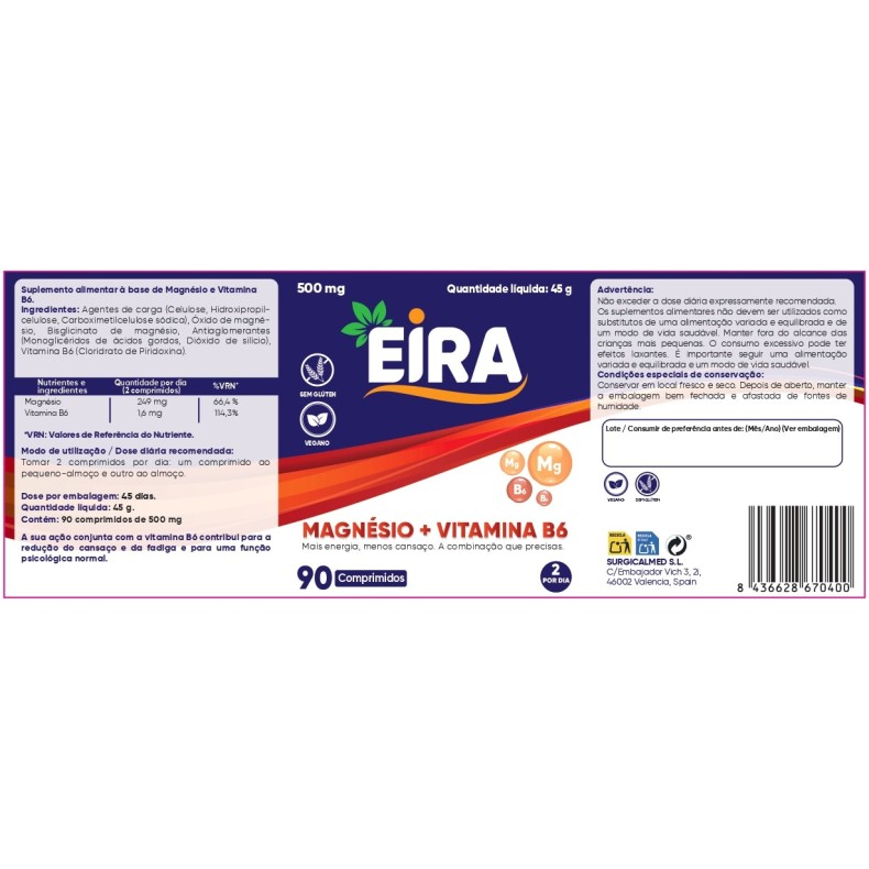 EIRA Magnesio + vitamina B6 90 comprimidos