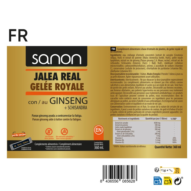 SANON Jalea real con Ginseng + Schisandra 36 sticks