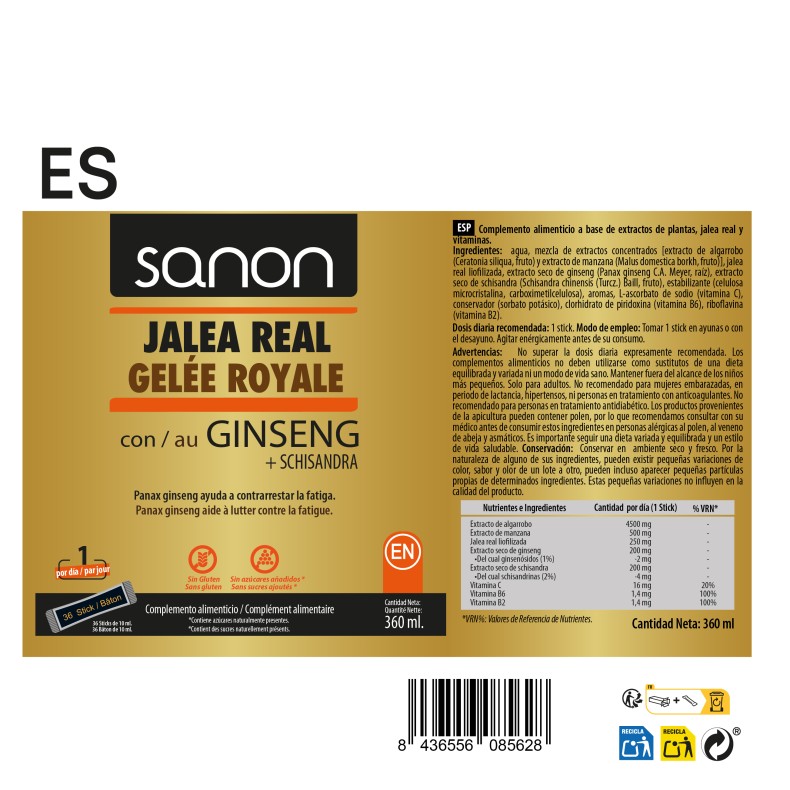 SANON Jalea real con Ginseng + Schisandra 36 sticks