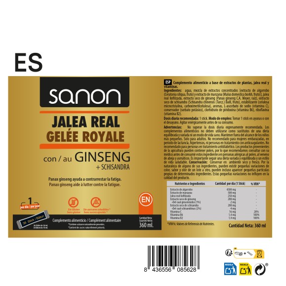 SANON Jalea real con Ginseng + Schisandra 36 sticks