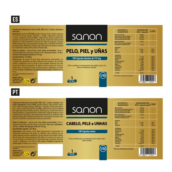 SANON Pelo, piel y uñas 180 cápsulas blandas