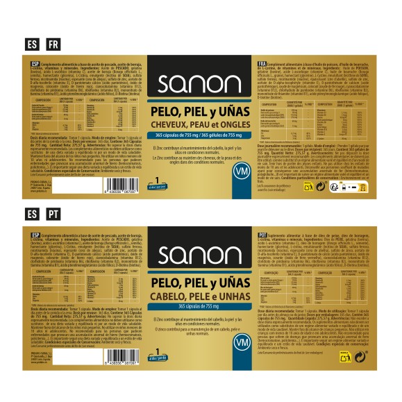 SANON Pelo, Piel y Uñas 365 cápsulas