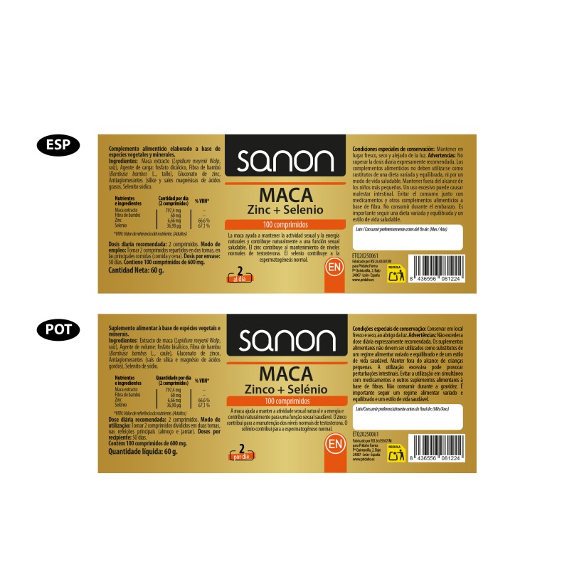 SANON Maca, Zinc + Selenio 100 comprimidos